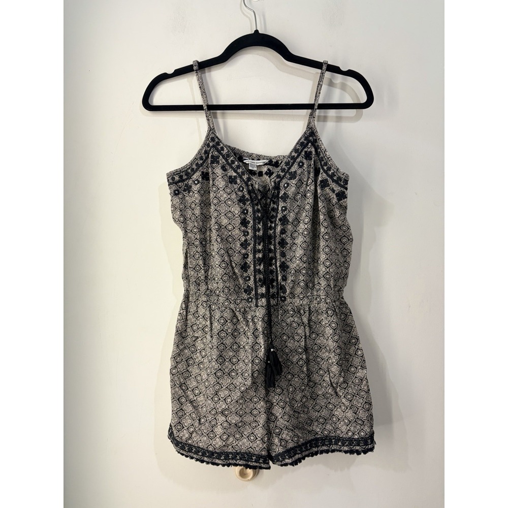 American Eagle Boho Romper Medium Tassel Lace Trim Printed Festival M - Picture 1 of 6